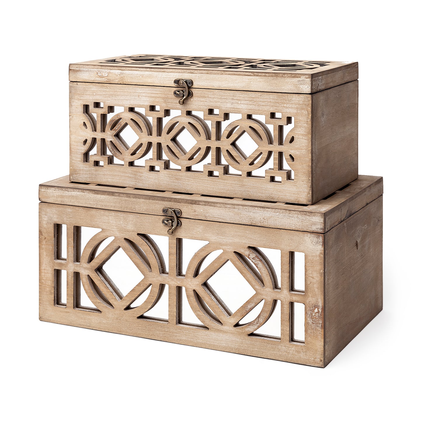 MIRRORED NATURAL WOOD BOXES