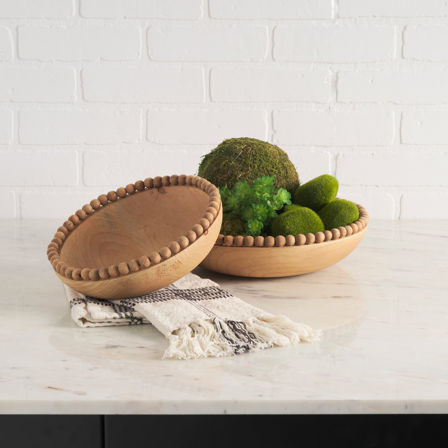 BEADED LIGHT WOOD BOWLS