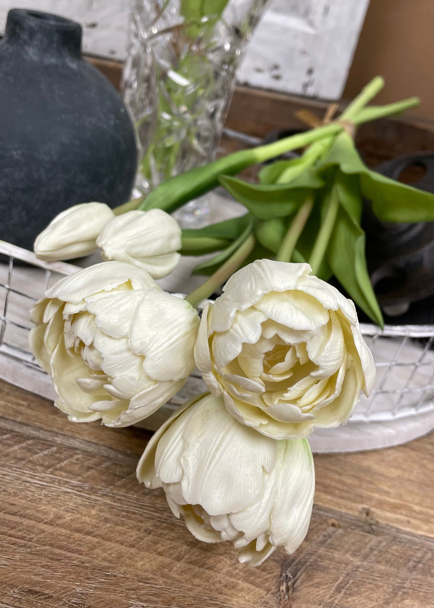 15" WHITE FRESH TOUCH PEONY TULIP BUNDLE