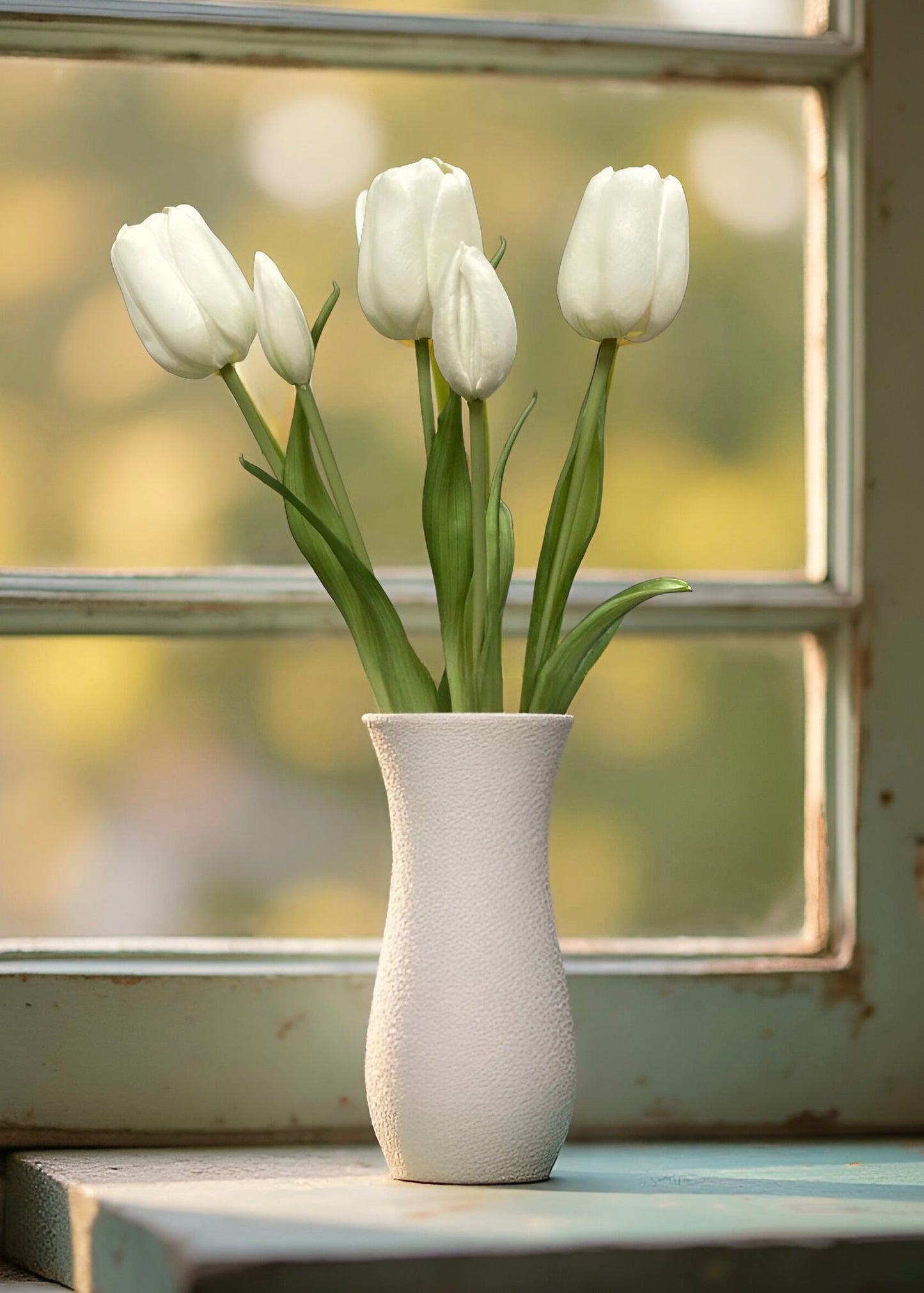 WHITE FRESH TOUCH TULIP BUNDLE 18"