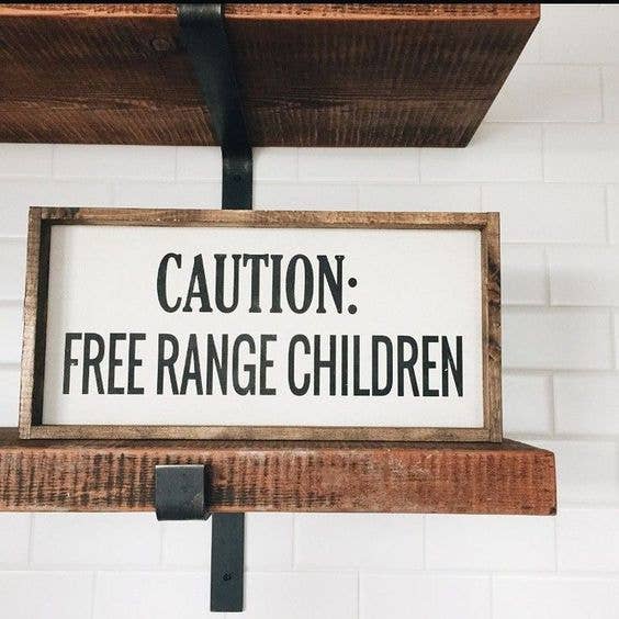 CAUTION FREE RANGE CHILDREN WOOD SIGN