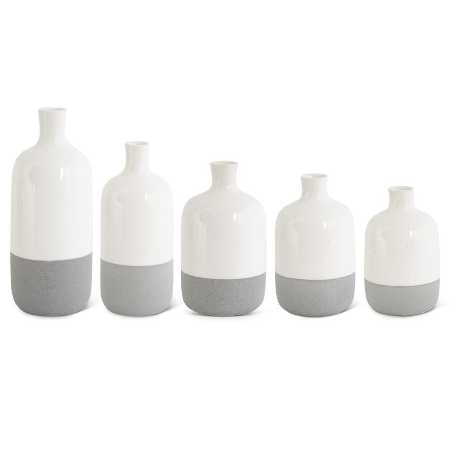 WHITE CERAMIC VASES W/ GRAY BASE