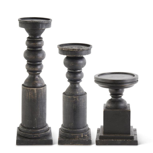 BLACK WOOD SQUARE PILLAR HOLDERS