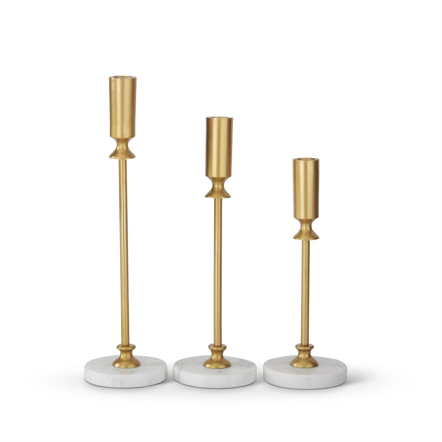 GOLD METAL TAPER HOLDER W/ MARBLE BASE