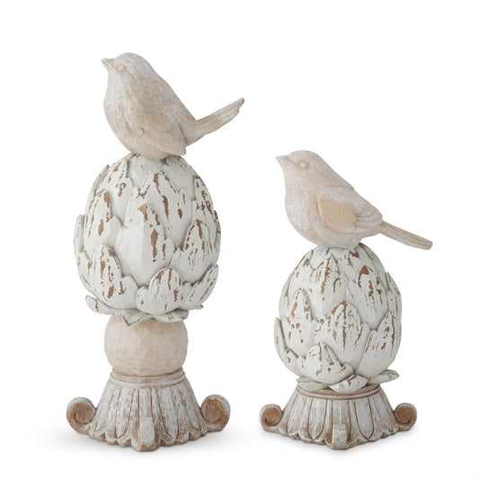 WHITEWASHED RESIN ARTICHOKE BIRDS