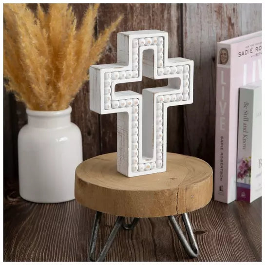 BEADED WOOD CROSS