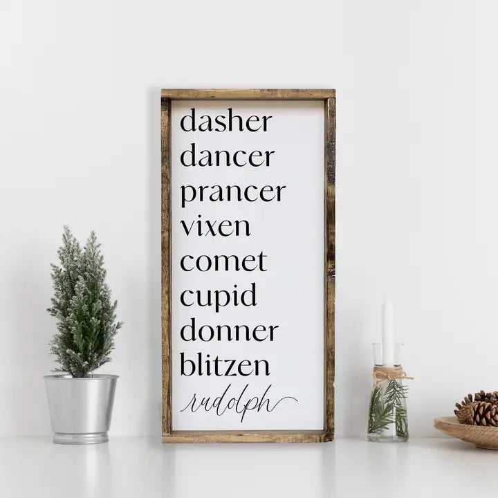 REINDEER NAMES WOOD SIGN