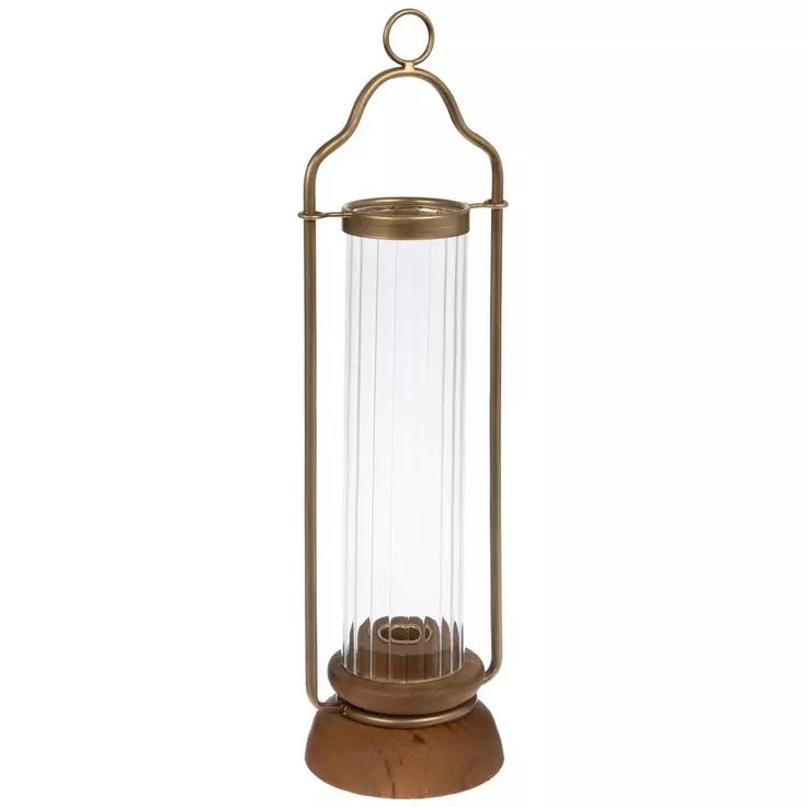 GOLD LANTERN TAPER CANDLE HOLDER