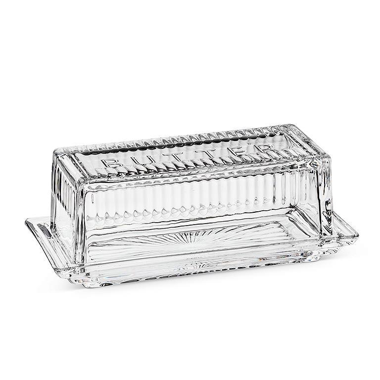 GLASS COVERED BUTTER DISH