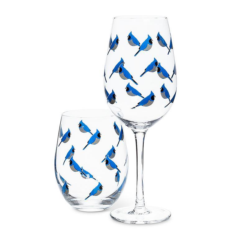 STEMMED BLUE JAY WINE GLASS