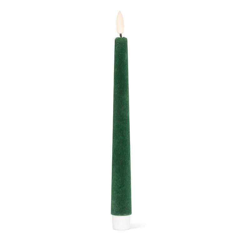 GREEN VELVET LED TAPER CANDLES S/2