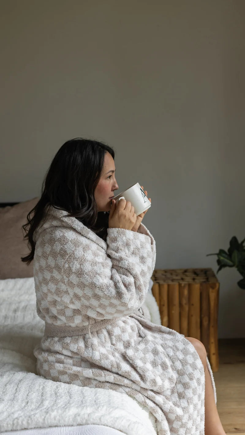 ADULT CHECK PRINT HOODED ROBE