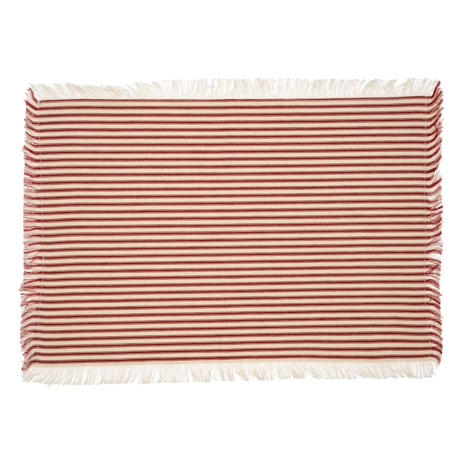 S/4 TICKING FRINGE PLACEMAT RED
