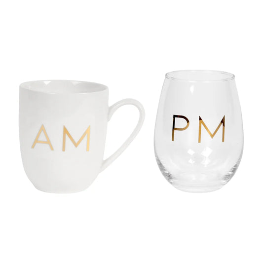 AM/PM MUG & WINE GLASS SET