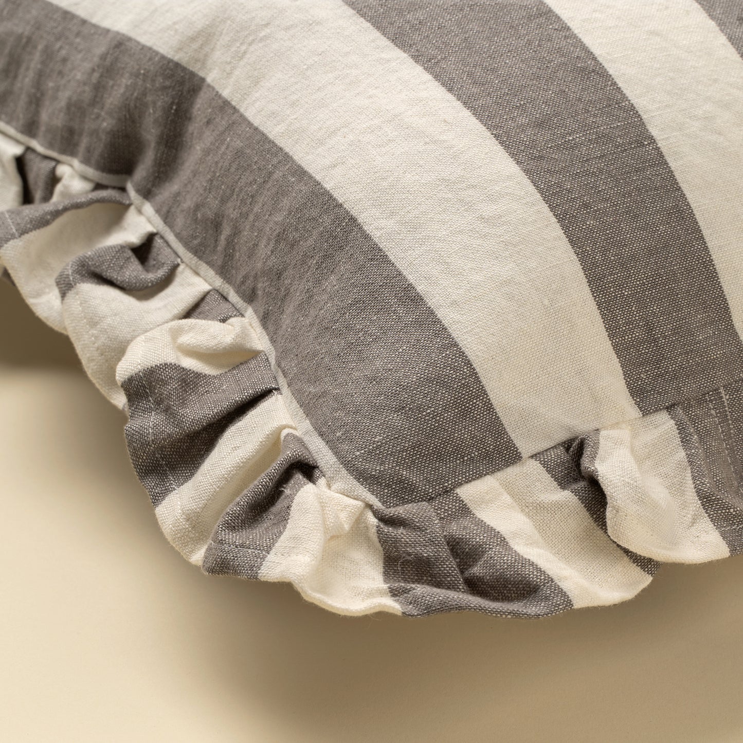 GREY RUFFLE THICK STRIPE PILLOW