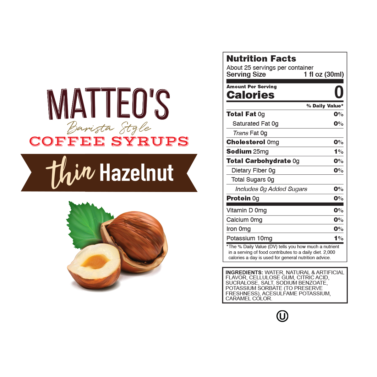 HAZELNUT SUGAR FREE COFFEE SYRUP