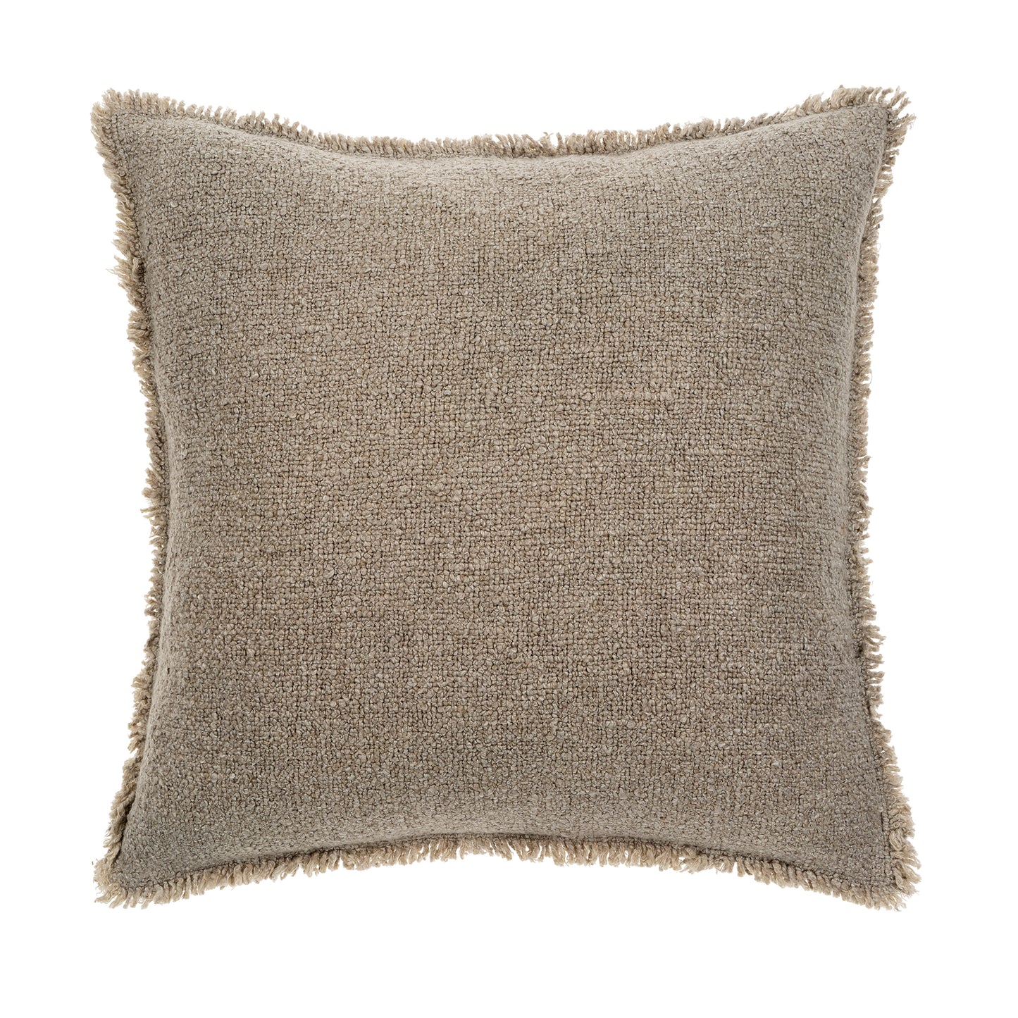 TAUPE FRINGED BOUCLE PILLOW