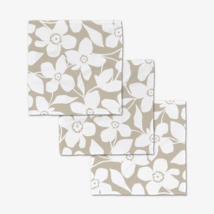 TAN FLOWERS WASHCLOTHES S/3