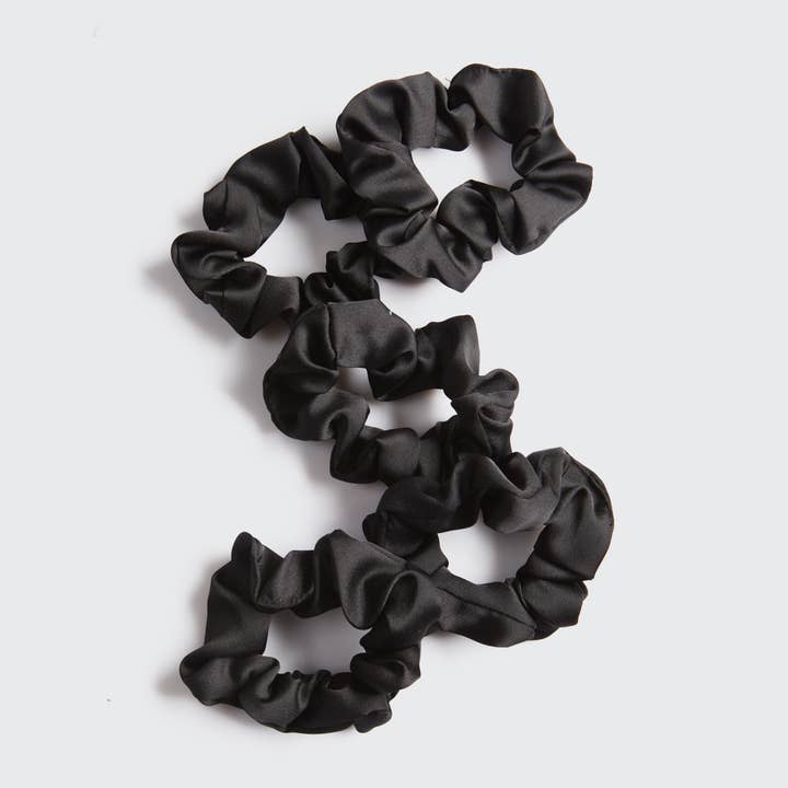 BLACK SATIN SCRUNCHIES S/5