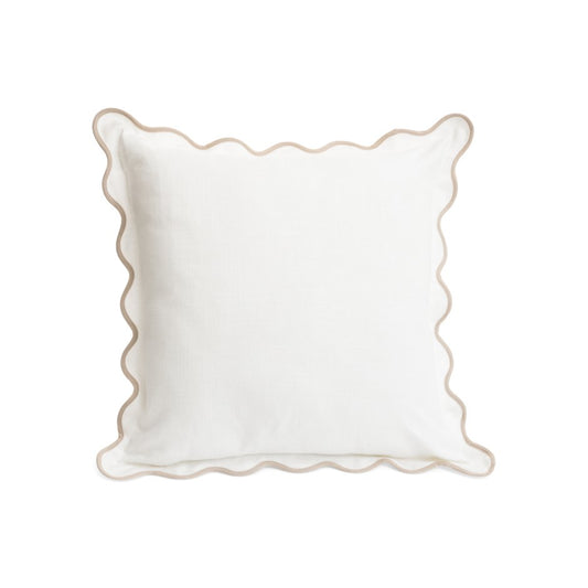 WHITE CUSHION W/ BEIGE SCALLOPED EDGES