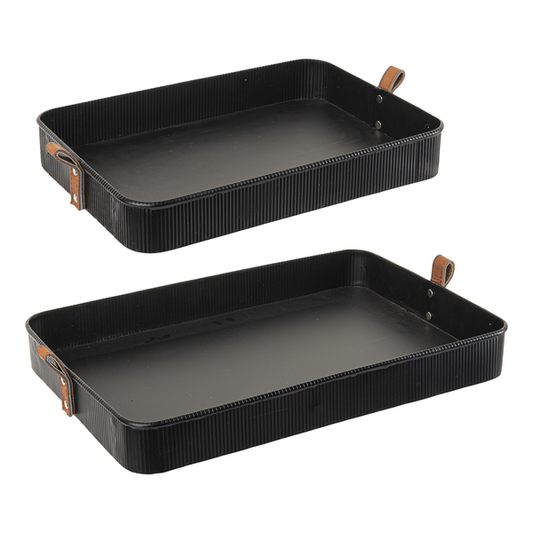 BLACK RECTANGLE TRAY WITH LEATHER HANDLE