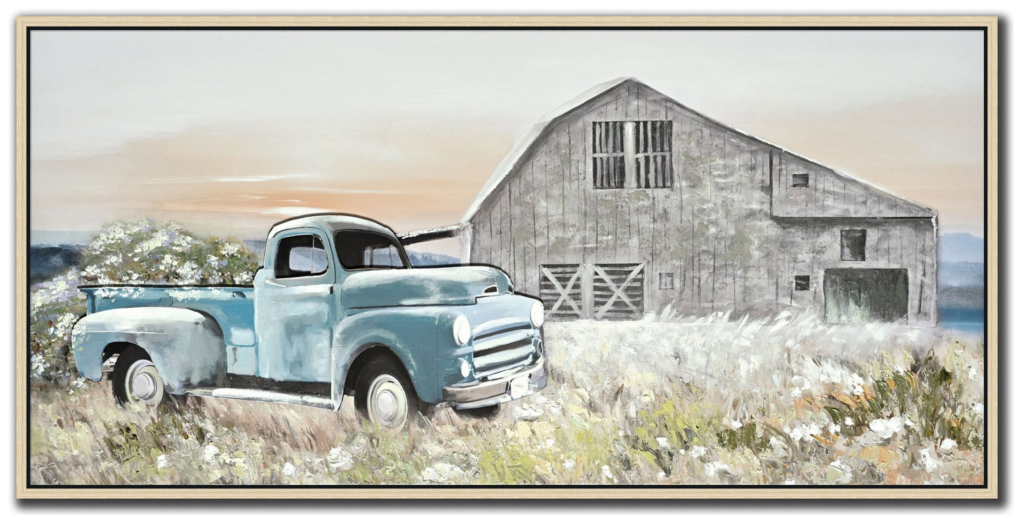 VINTAGE BLUE TRUCK FRAMED CANVAS