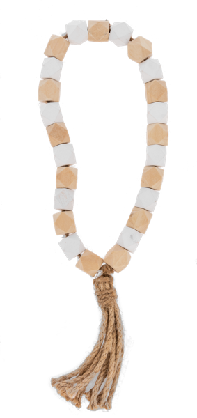 CARVED WOOD BROWN AND WHITE BEAD LOOP