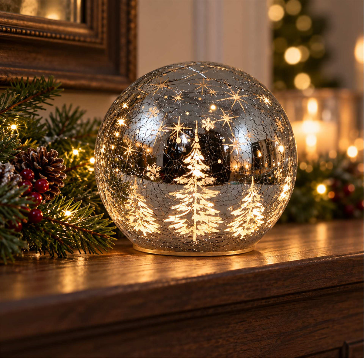LED CRACKLE BALL W/ TREES