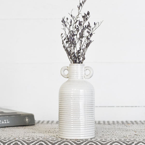 WHITE CERAMIC TEXTURED VASE