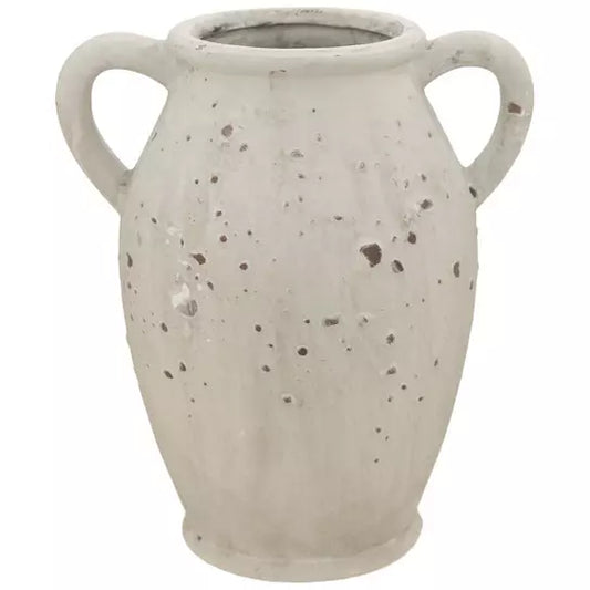 WHITE DISTRESSED TWO HANDLE VASE