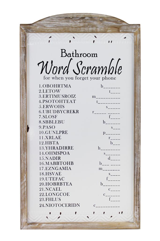 BATHROOM WORD SCRAMBLE SIGN GARDEN GATE HOME DECOR