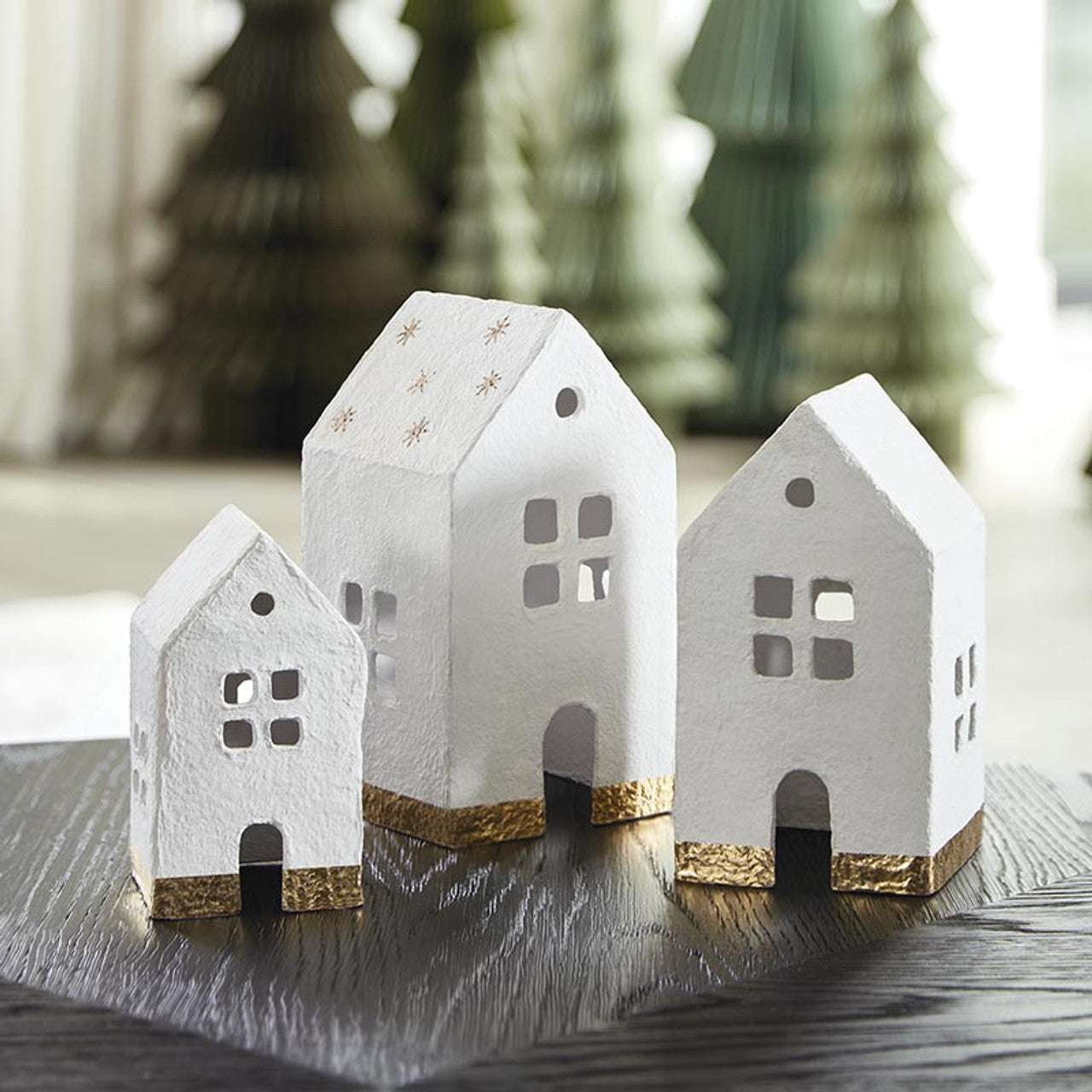 PAPER MACHE NESTED HOUSES