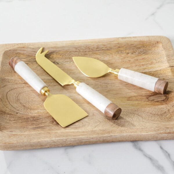 3PC MARBLE & GOLD CHEESE KNIFE SET