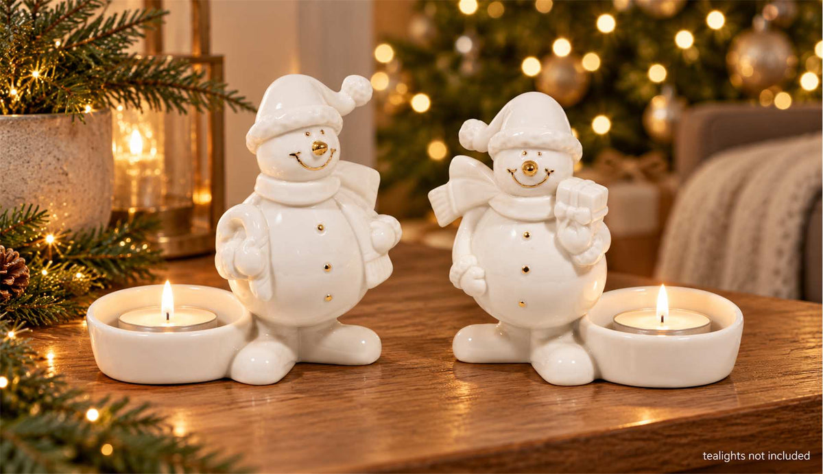 PORCELAIN SNOWMAN TEALIGHT HOLDERS