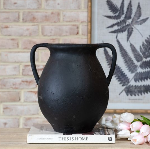 BLACK TWO HANDLE JUG VASE