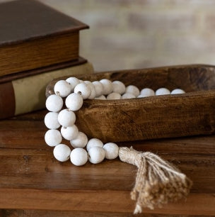 WHITE WASHED BEAD WITH TASSLE 17"