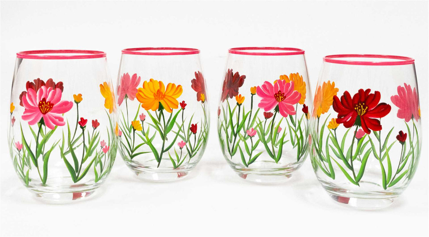 HAND-PAINTED FLOWER STEMLESS GLASS