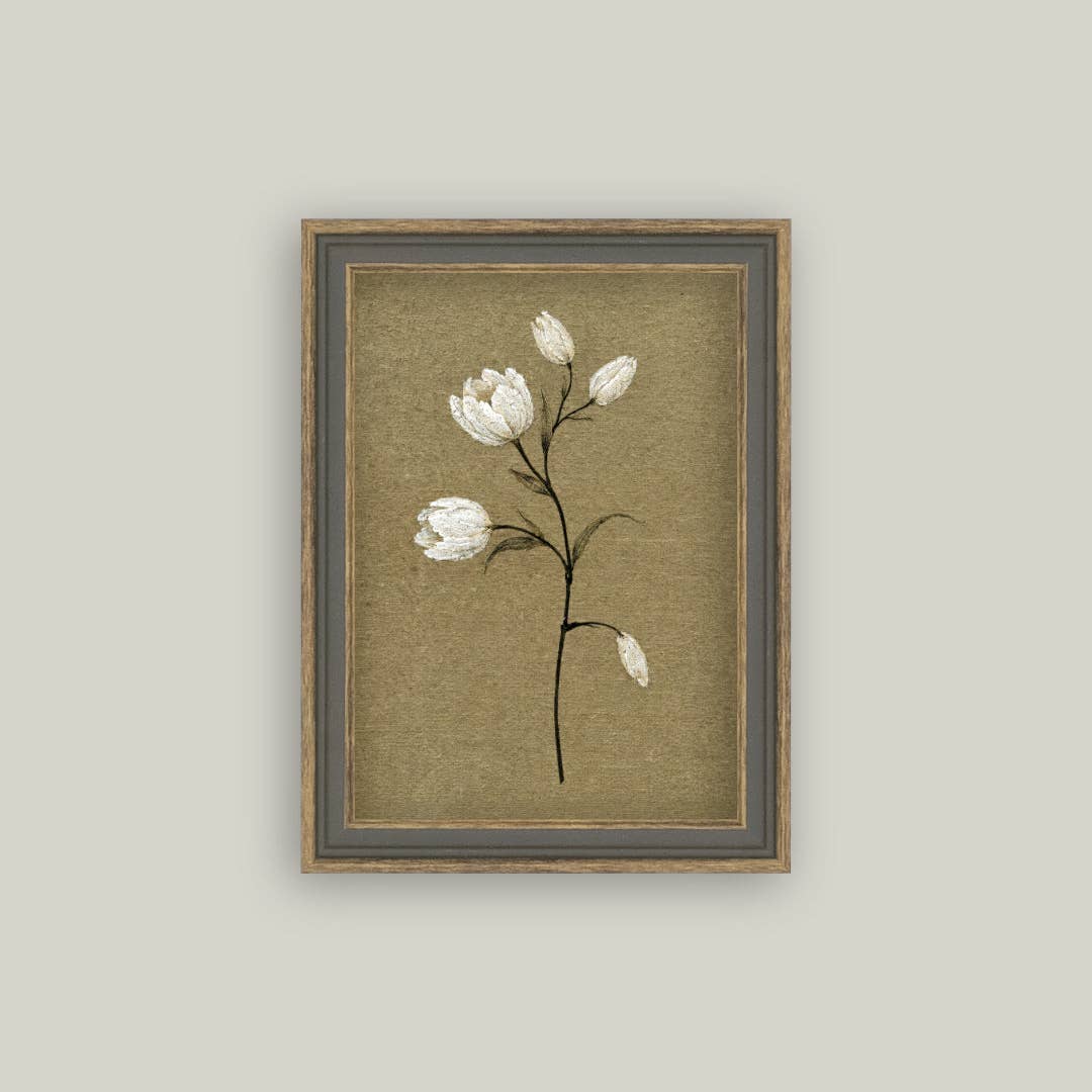 TULIP STEM FRAMED ANTIQUE ART