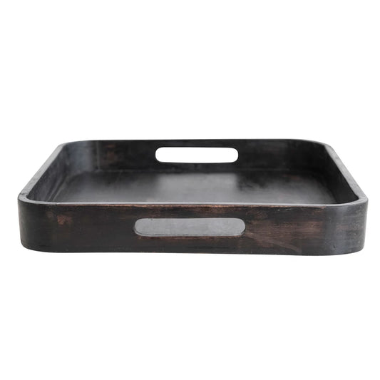 BLACK MANGO WOOD TRAY W/ HANDLES