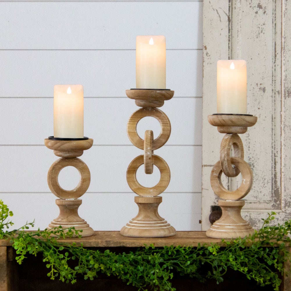 CHAIN LINK WOODEN CANDLE HOLDERS