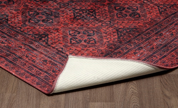 SPARX MEDALLION DISTRESSED RED WASHABLE RUG PPL-C3260