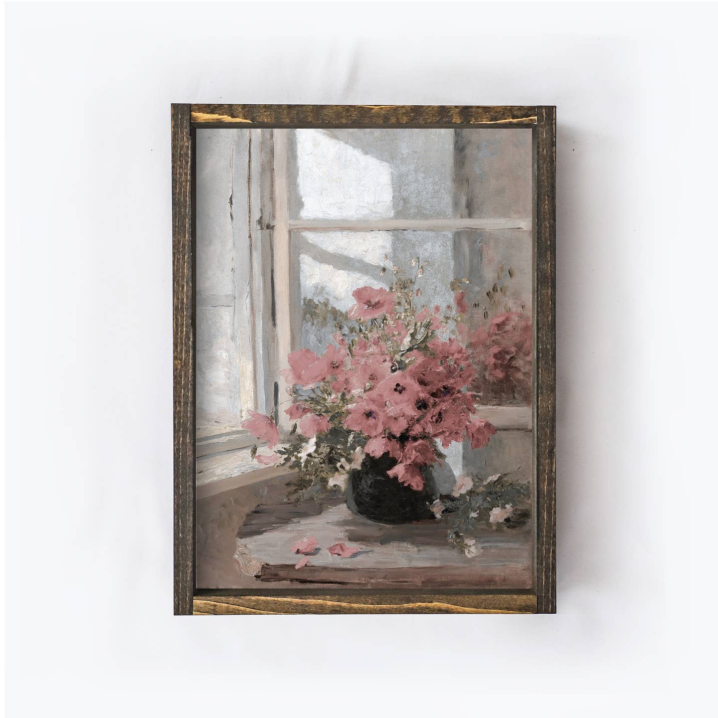 FLOWER PAINTING WOOD FRAMED ART