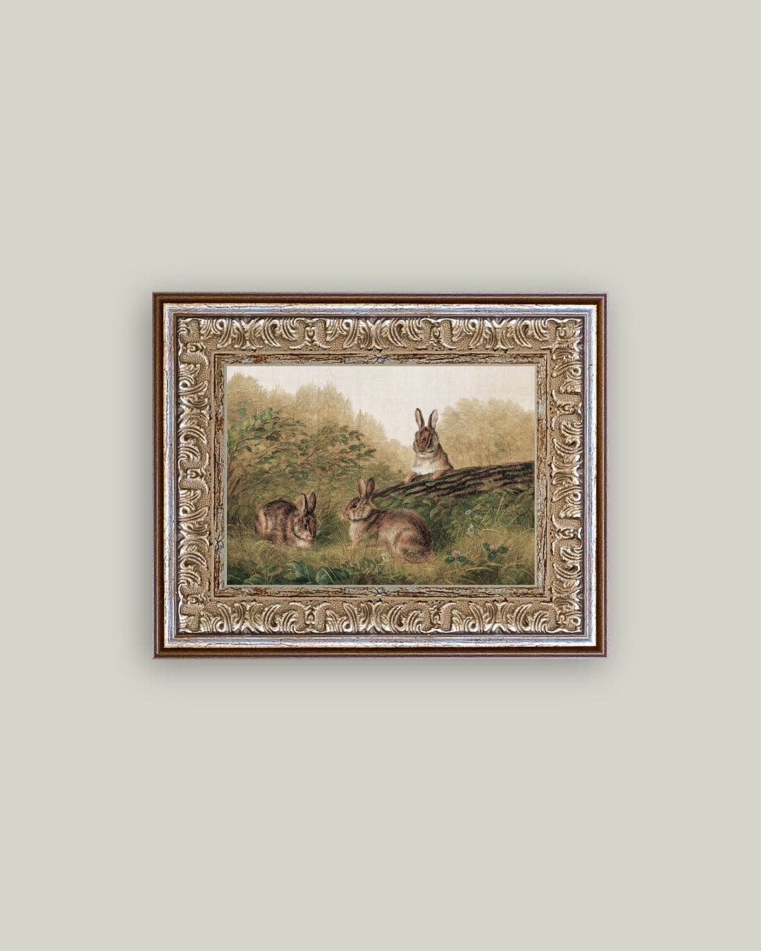 RABBITS FRAMED ANTIQUE ART