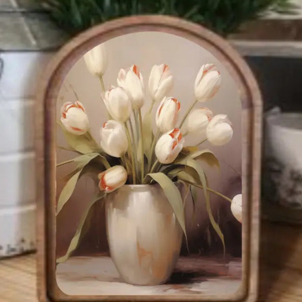 TULIPS ARCHED FRAMED ART