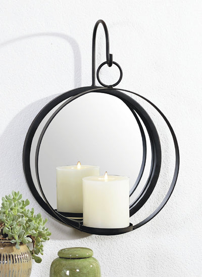 BLACK MIRROR WITH CANDLE HOLDER