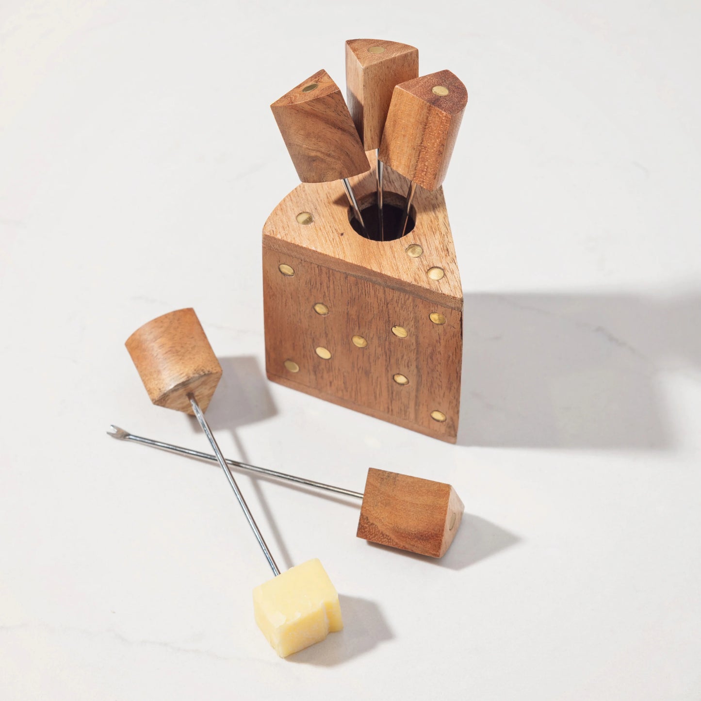 WOODEN CHEESE PICKS W/ HOLDER