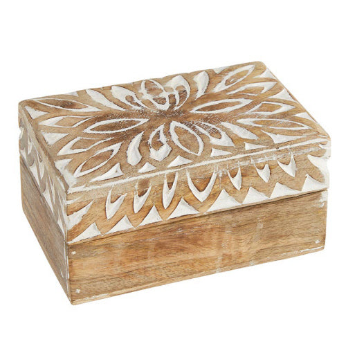 WHITE WOOD CARVED BOX