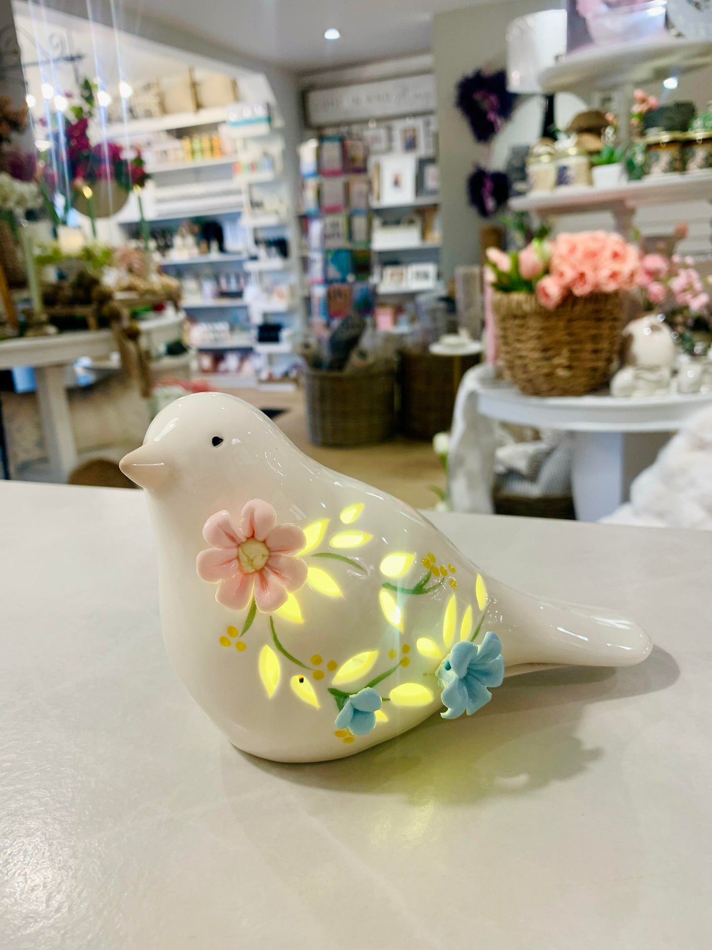 FLORAL LED CERAMIC BIRD