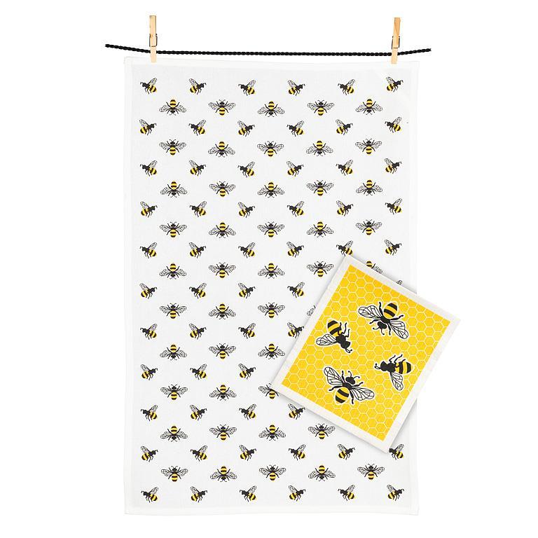 BEE KITCHEN TOWEL & SWEDISH DISHCLOTH SET