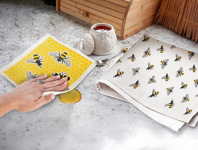 BEE KITCHEN TOWEL & SWEDISH DISHCLOTH SET